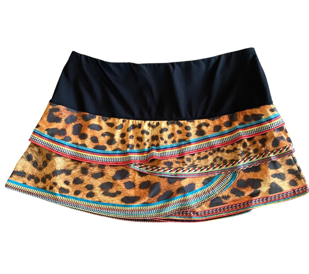 LUCKY IN LOVE Size XL (16) Leopard Print Pull-On Layered Elastic Waist Skort